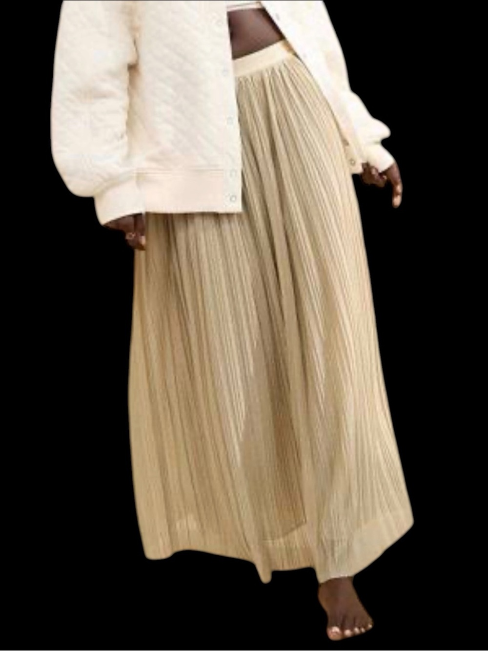 Aerie Pleated Balletcore Women’s  Maxi Skirt Cream Beige Gold Shimmer Size XS